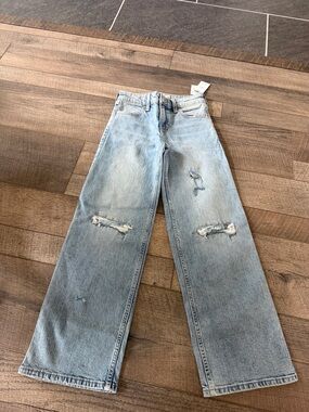 Abercrombie Kids Light Blue Wide-Leg Distressed Jeans